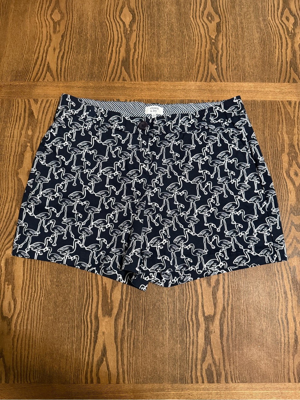 Crown & Ivy Navy Blue Flamingo Print Women's Shorts